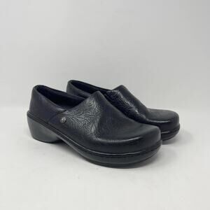 Klogs Genoa Slip On Clogs Womens 7 Black Tooled Leather Slip Resistant Nursing